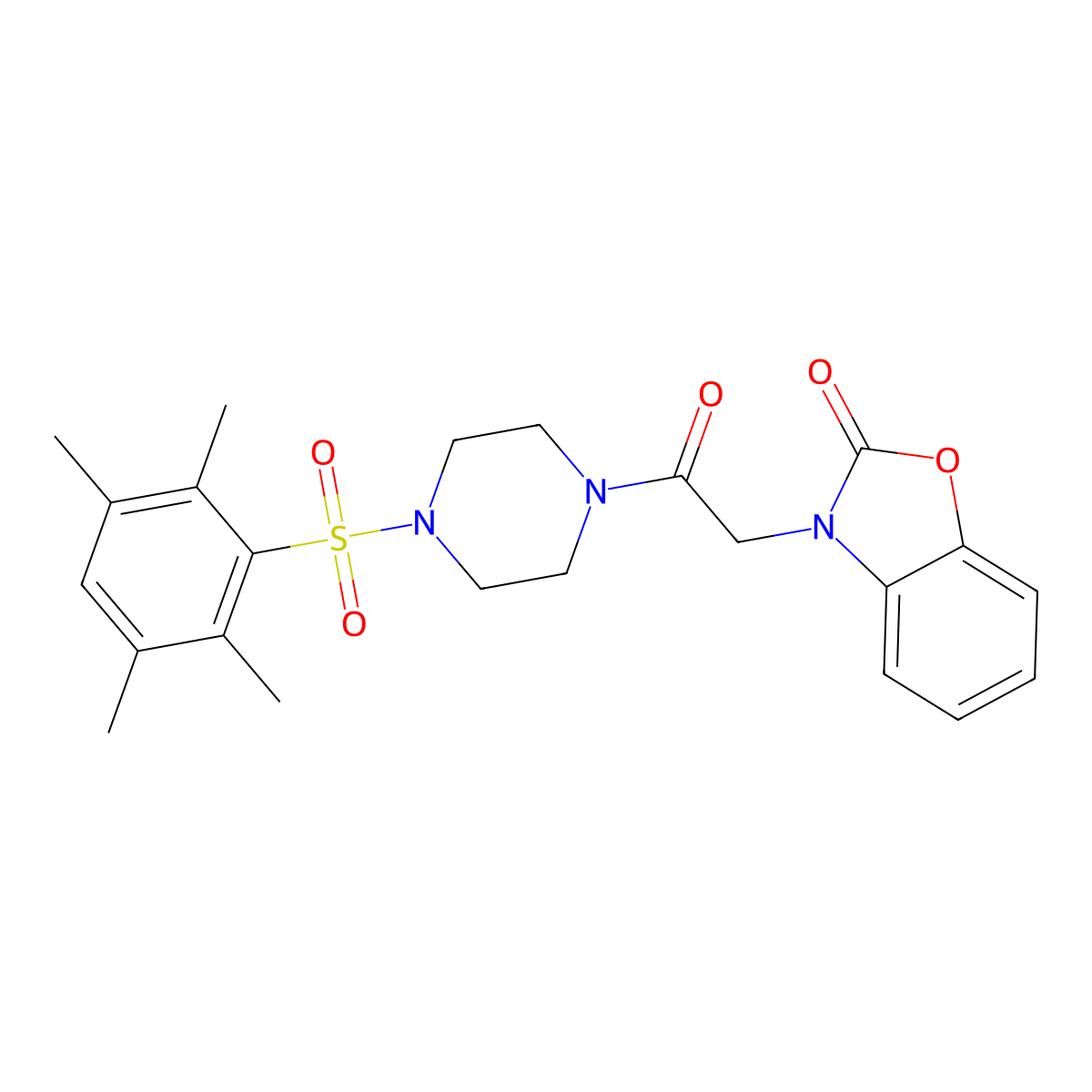 3-(2-Oxo-2-(4-((2,3,5,6-tetramethylphenyl)sulfonyl)piperazin-1-yl)ethyl)benzo[d]oxazol-2(3H)-one molecular structure, CAS 854032-15-8