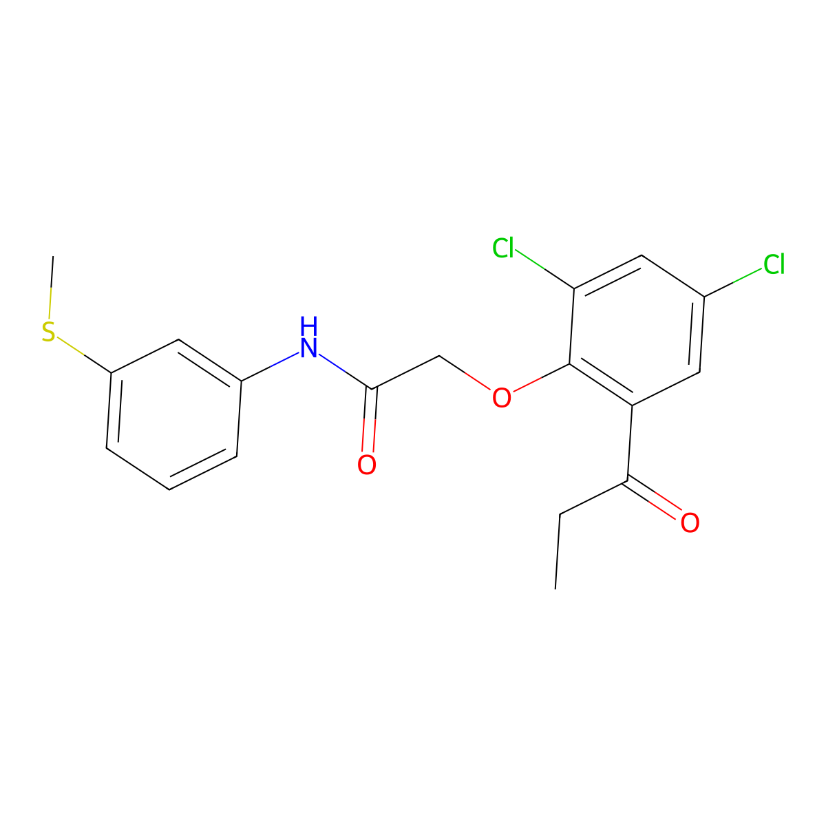 2-(4,6-dichloro-2-propanoylphenoxy)-N-(3-methylthiophenyl)acetamide molecular structure, CAS 854035-53-3