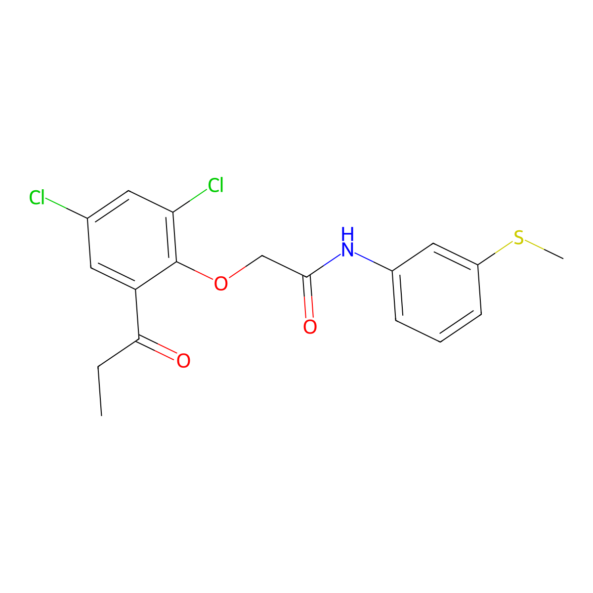 2-(4,6-dichloro-2-propanoylphenoxy)-N-(3-methylthiophenyl)acetamide molecular structure, CAS 854035-53-3