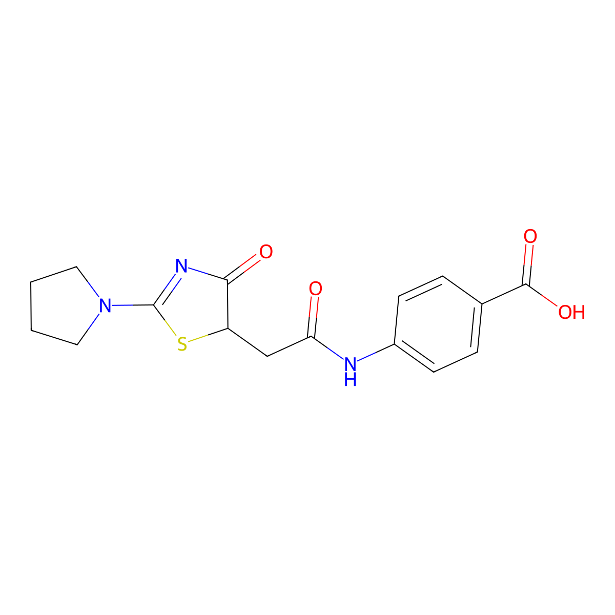 4-{2-[4-Oxo-2-(pyrrolidin-1-yl)-4,5-dihydro-1,3-thiazol-5-yl]acetamido}benzoic acid molecular structure, CAS 854035-92-0