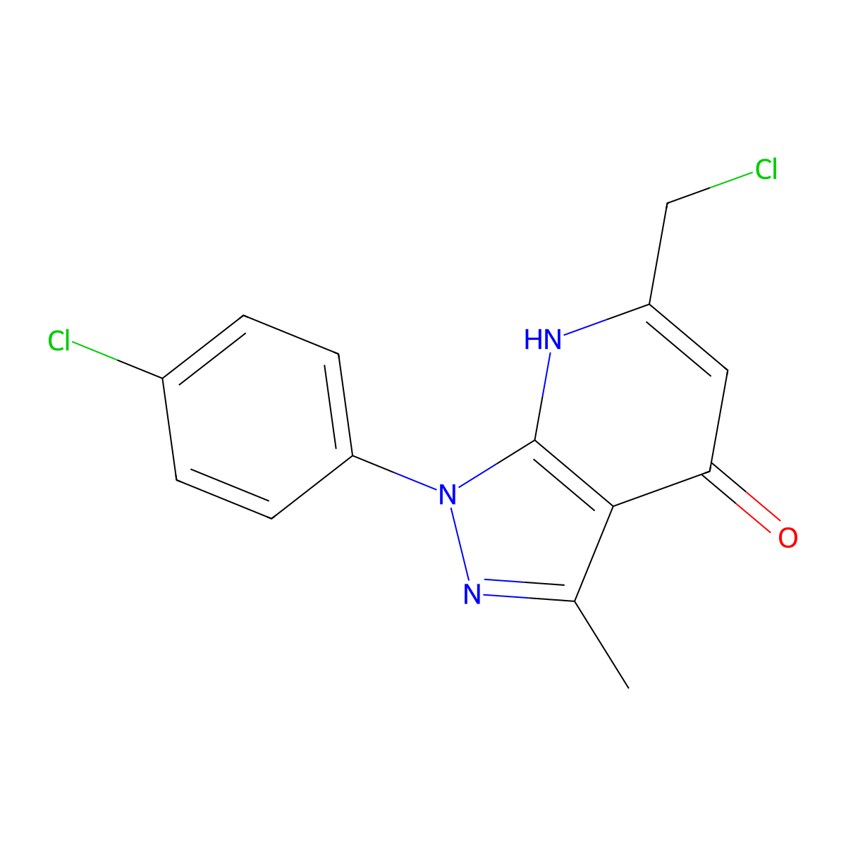 6-(chloromethyl)-1-(4-chlorophenyl)-3-methyl-2H-pyrazolo[3,4-b]pyridin-4-one molecular structure, CAS 854036-08-1