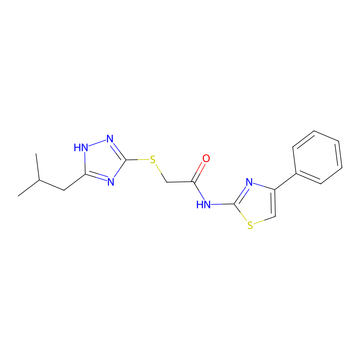 2-{[5-(2-methylpropyl)-4H-1,2,4-triazol-3-yl]sulfanyl}-N-(4-phenyl-1,3-thiazol-2-yl)acetamide molecular structure, CAS 854040-46-3
