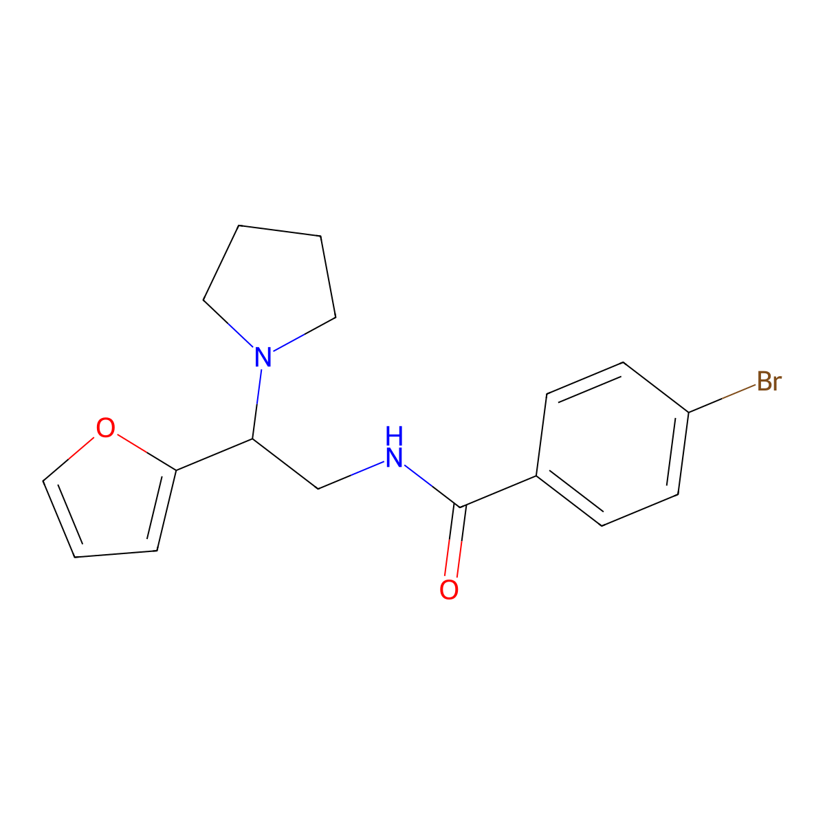 4-bromo-N-[2-(furan-2-yl)-2-(pyrrolidin-1-yl)ethyl]benzamide molecular structure, CAS 854042-35-6