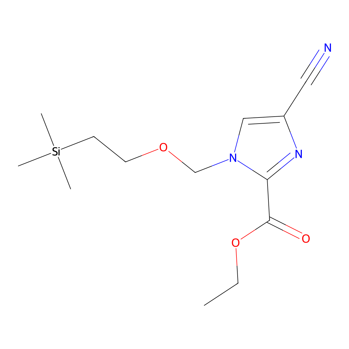 Ethyl 4-cyano-1-((2-(trimethylsilyl)ethoxy)-methyl)-1H-imidazole-2-carboxylate molecular structure, CAS 854044-52-3
