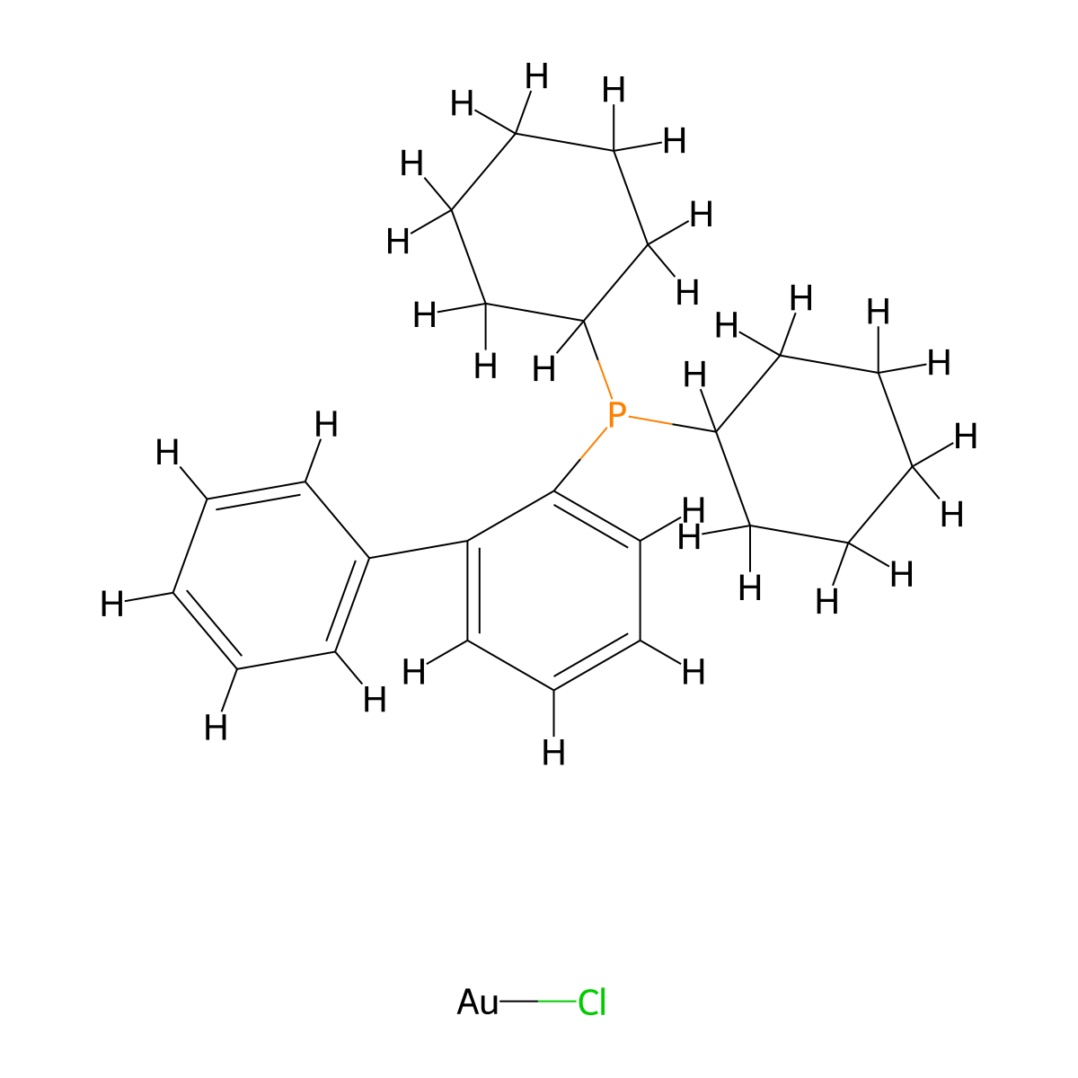 Chloro[2-(dicyclohexylphosphino)biphenyl]gold(I) , CyJohnPhos AuCl molecular structure, CAS 854045-92-4