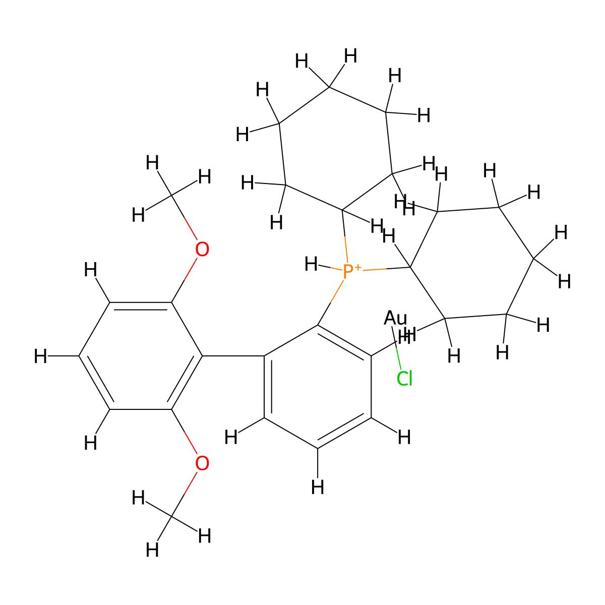 Chloro(2-dicyclohexylphosphino-2',6'-dimethoxy-1,1'-biphenyl)gold(I) , SPhos AuCl molecular structure, CAS 854045-95-7