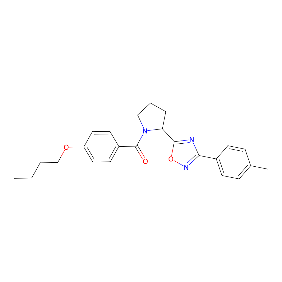5-[1-(4-Butoxybenzoyl)pyrrolidin-2-yl]-3-(4-methylphenyl)-1,2,4-oxadiazole molecular structure, CAS 854061-35-1