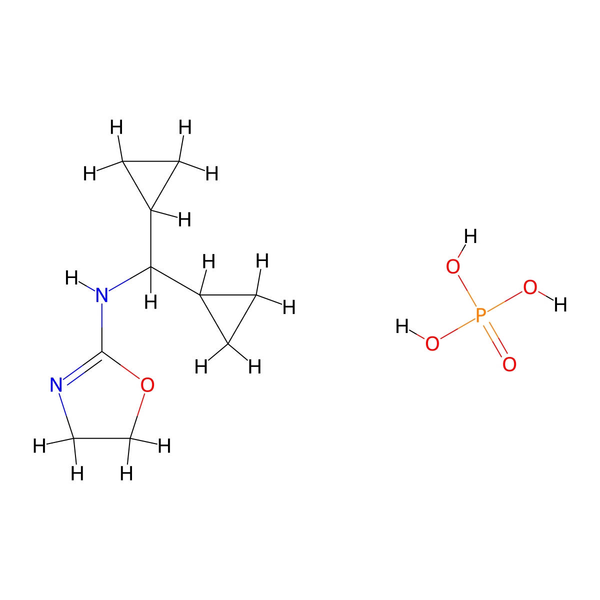 2-Oxazolamine, N-(dicyclopropylmethyl)-4,5-dihydro-, phosphate (1:1) molecular structure, CAS 85409-38-7