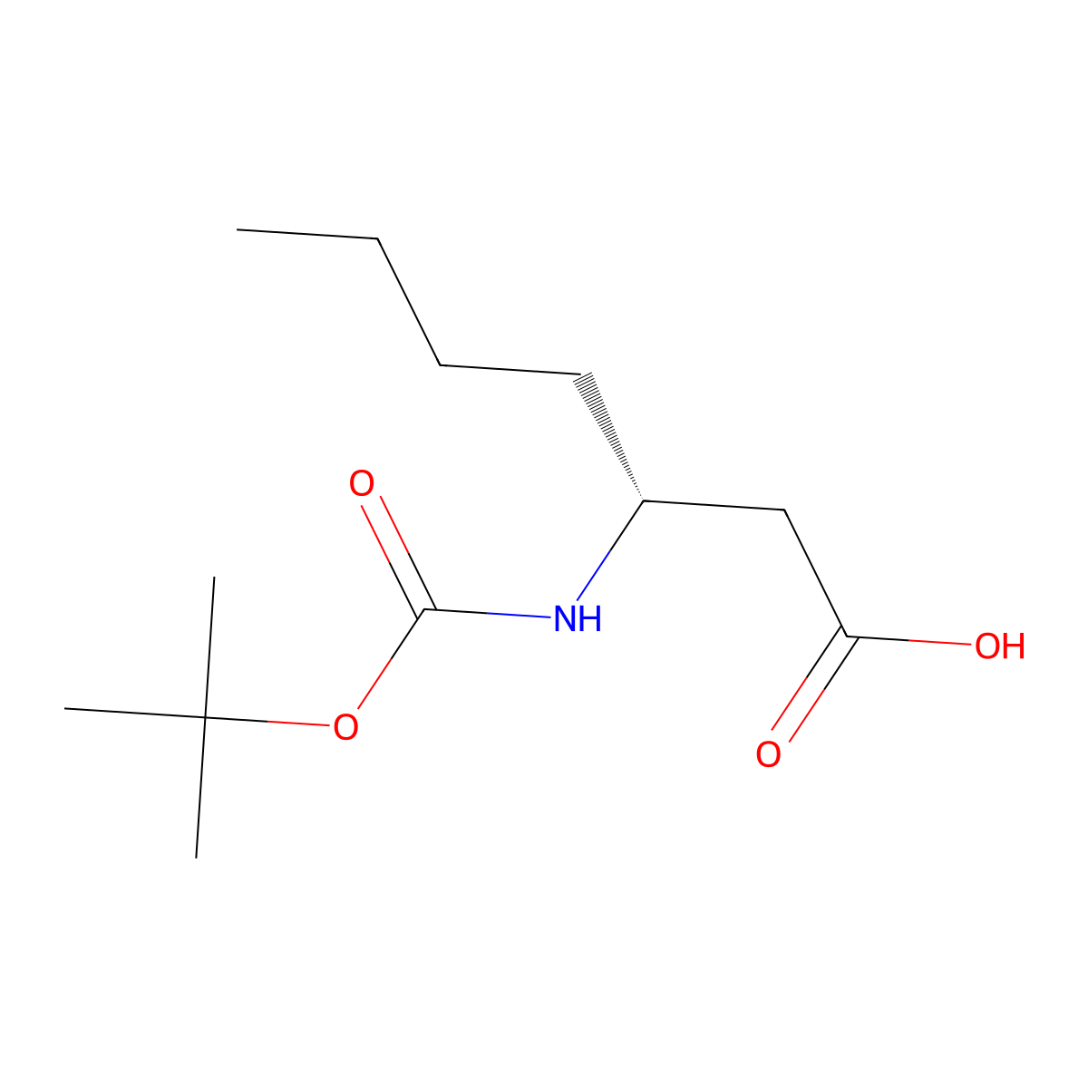 (3R)-3-(((tert-butoxy)carbonyl)amino)heptanoic acid molecular structure, CAS 854102-50-4