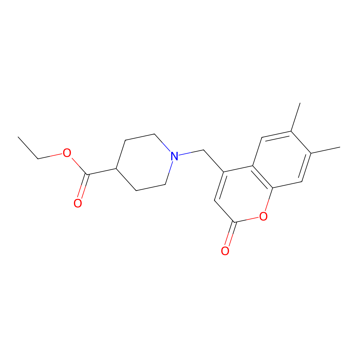 Ethyl 1-[(6,7-dimethyl-2-oxochromen-4-yl)methyl]piperidine-4-carboxylate molecular structure, CAS 854130-45-3