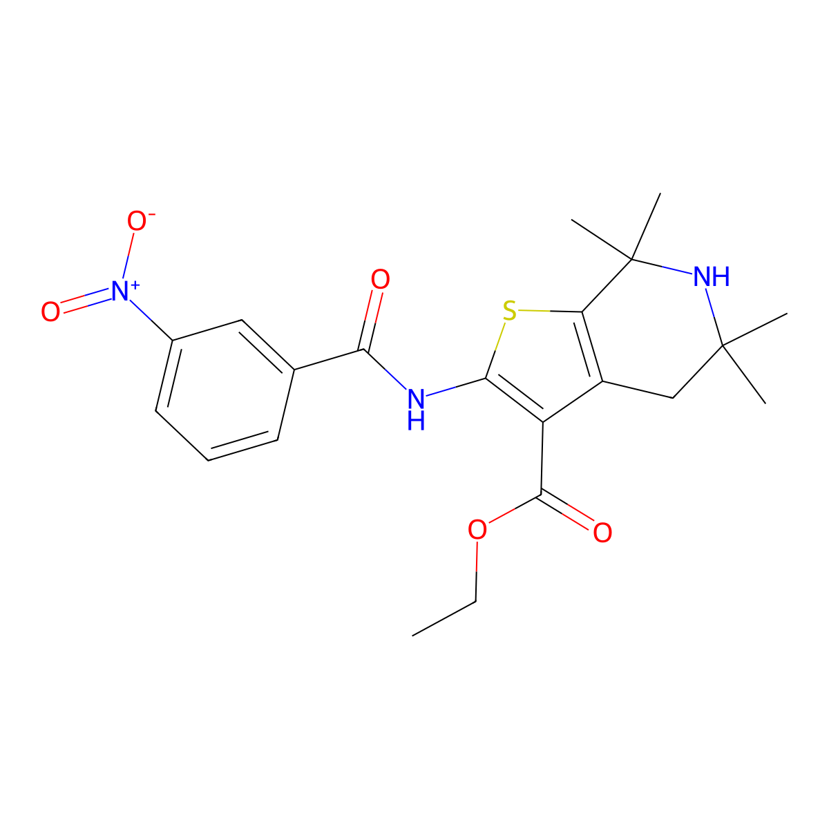 Ethyl 5,5,7,7-tetramethyl-2-[(3-nitrobenzoyl)amino]-4,6-dihydrothieno[2,3-c]pyridine-3-carboxylate molecular structure, CAS 854134-23-9