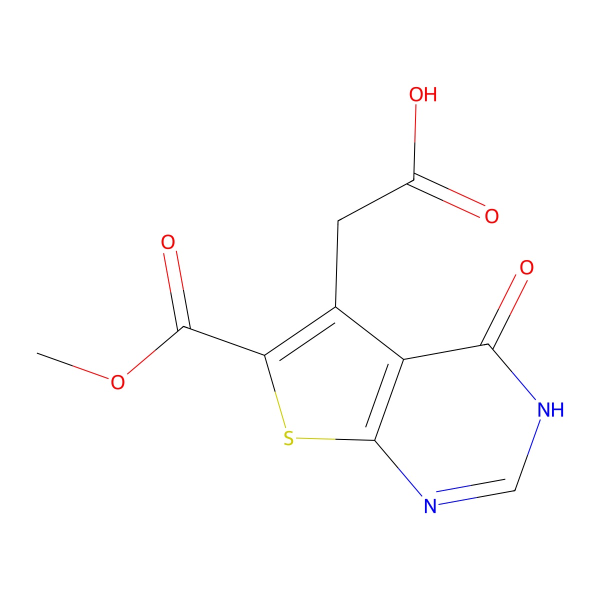 2-[6-(methoxycarbonyl)-4-oxo-3H,4H-thieno[2,3-d]pyrimidin-5-yl]acetic acid molecular structure, CAS 854137-65-8