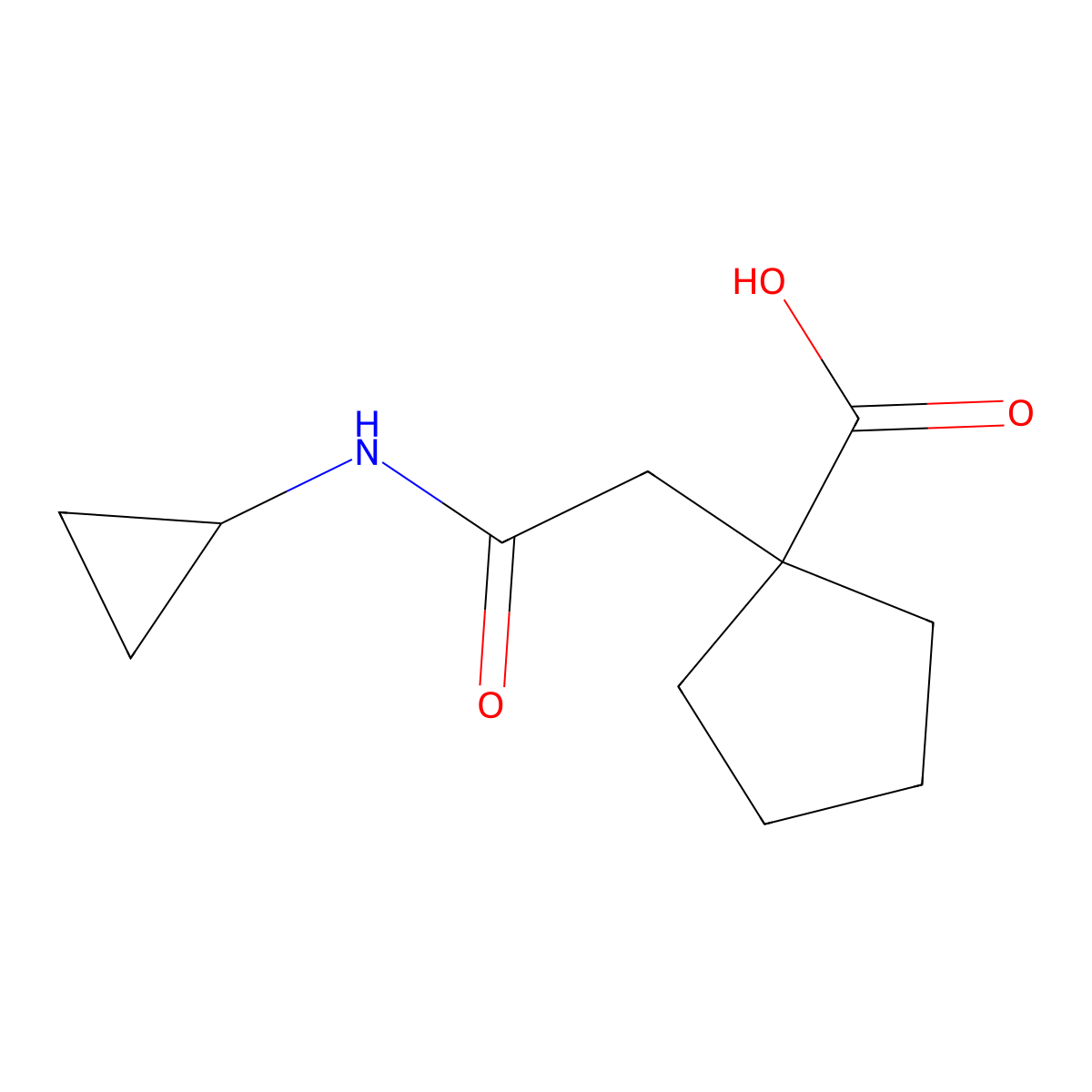 1-((Cyclopropylcarbamoyl)methyl)cyclopentane-1-carboxylic acid molecular structure, CAS 854137-66-9