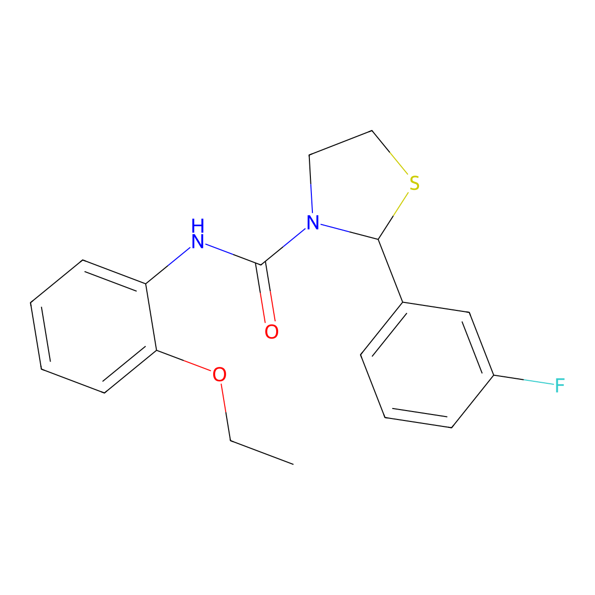 N-(2-ethoxyphenyl)-2-(3-fluorophenyl)-1,3-thiazolidine-3-carboxamide molecular structure, CAS 854144-43-7