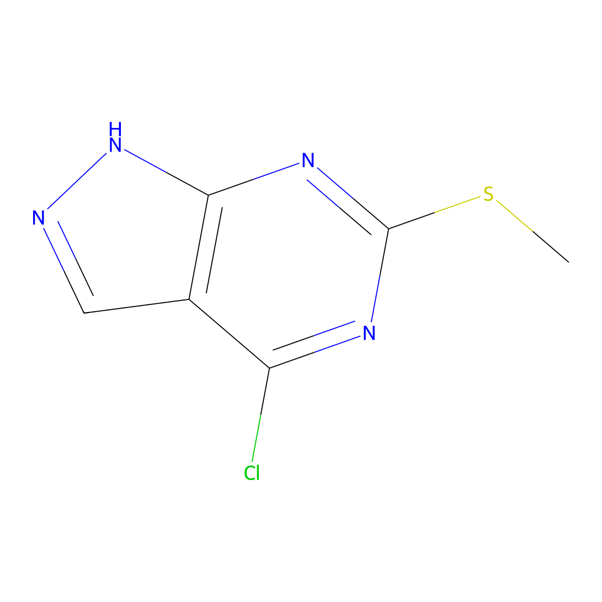 4-chloro-6-(methylthio)-1H-pyrazolo[3,4-d]pyrimidine molecular structure, CAS 85426-79-5