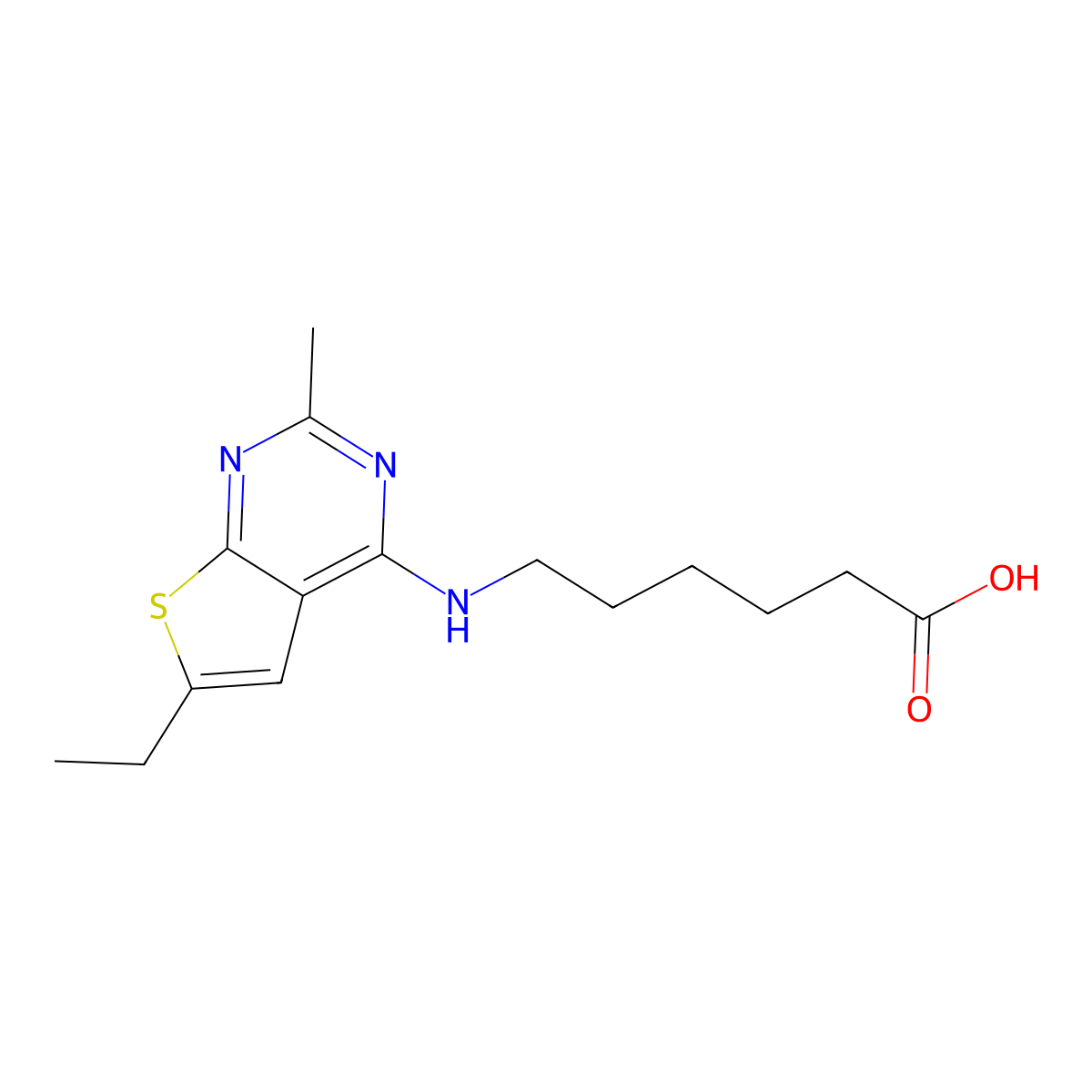 6-({6-Ethyl-2-methylthieno[2,3-D]pyrimidin-4-YL}amino)hexanoic acid molecular structure, CAS 854357-27-0