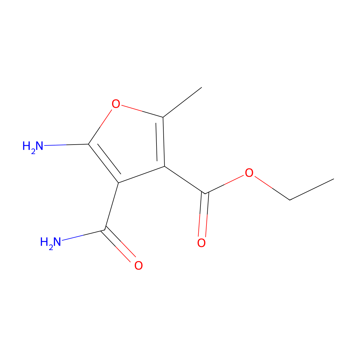 Ethyl 5-amino-4-carbamoyl-2-methylfuran-3-carboxylate molecular structure, CAS 854357-30-5
