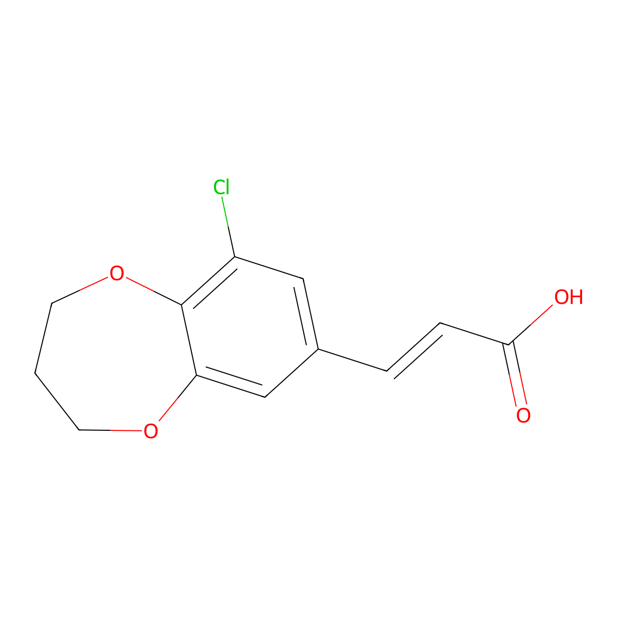 (2E)-3-(9-chloro-3,4-dihydro-2H-1,5-benzodioxepin-7-yl)acrylic acid molecular structure, CAS 854357-33-8