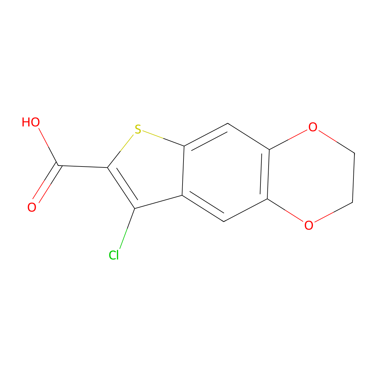 6-Chloro-10,13-dioxa-4-thiatricyclo(7.4.0.0,3,7)trideca-1(9),2,5,7-tetraene-5-carboxylic acid molecular structure, CAS 854357-34-9