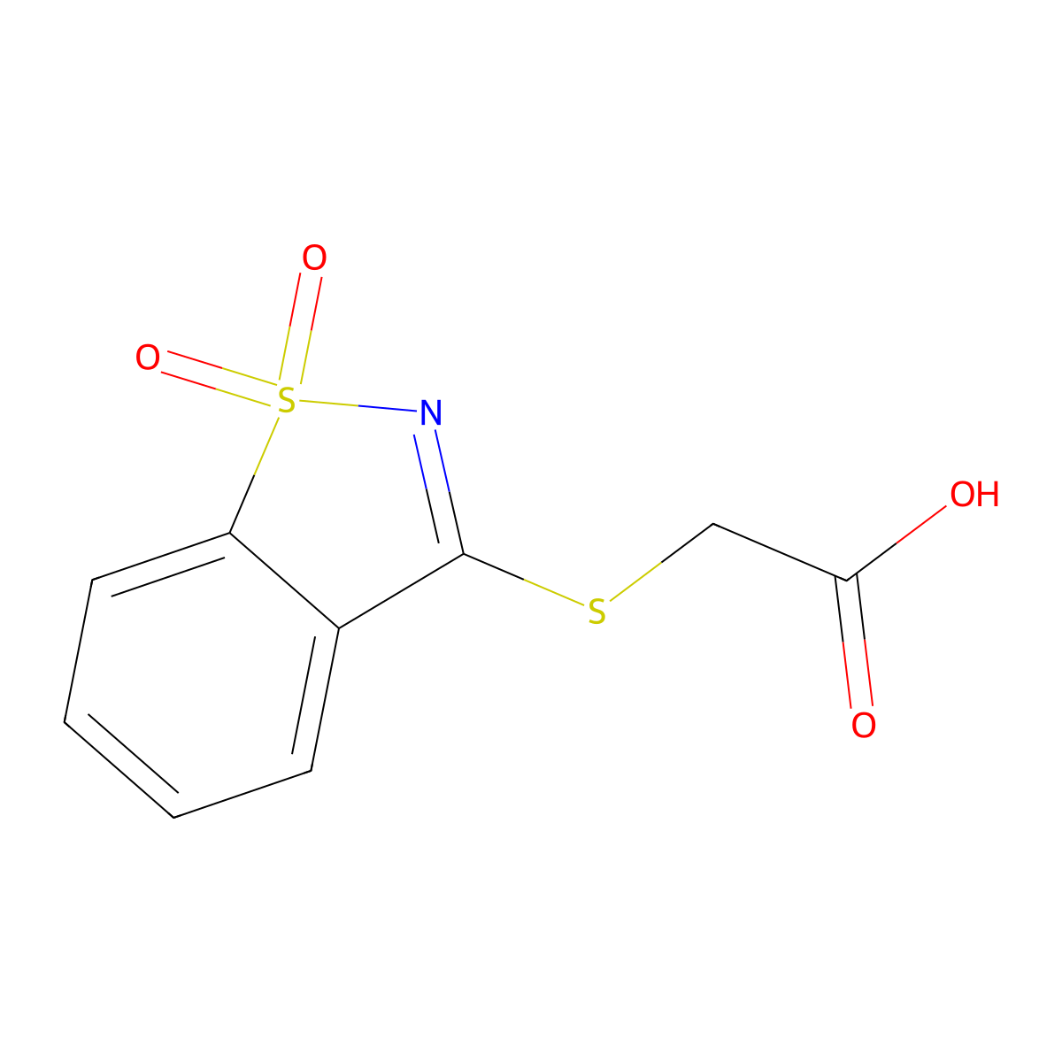 2-((1,1-Dioxo-1,2-benzothiazol-3-yl)sulfanyl)acetic acid molecular structure, CAS 854357-37-2