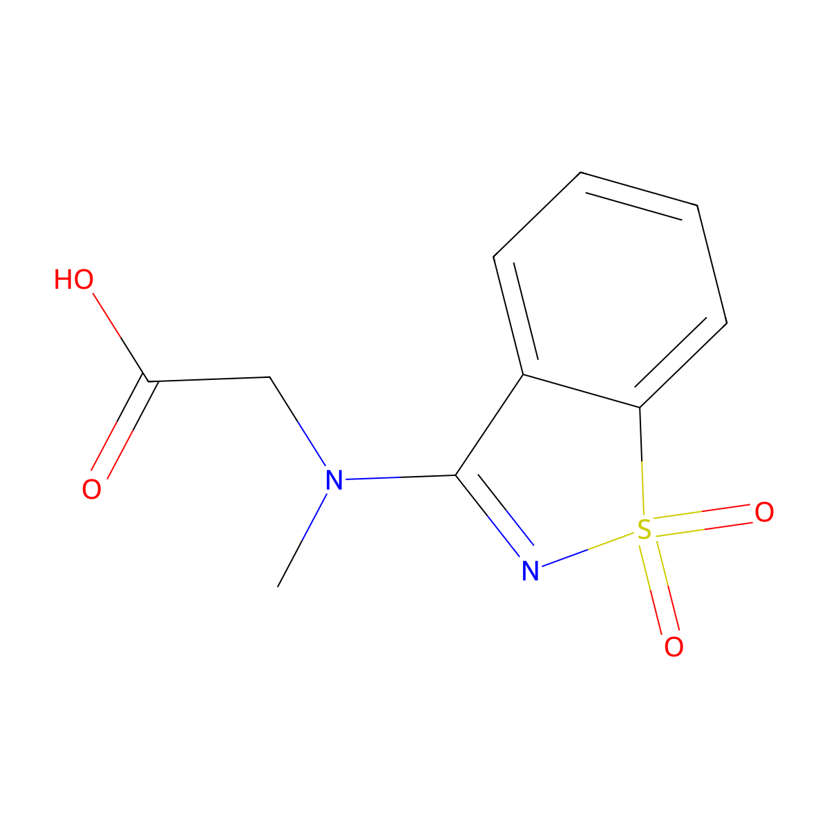 2-((1,1-Dioxo-1,2-benzothiazol-3-yl)(methyl)amino)acetic acid molecular structure, CAS 854357-50-9