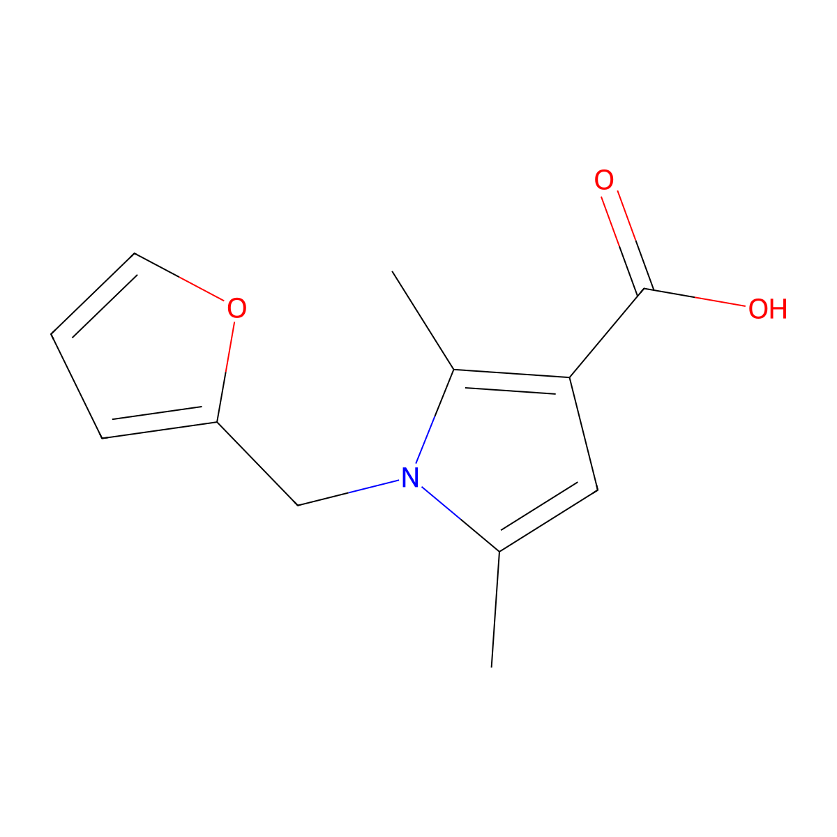 1-(furan-2-ylmethyl)-2,5-dimethyl-1H-pyrrole-3-carboxylic acid molecular structure, CAS 854357-51-0