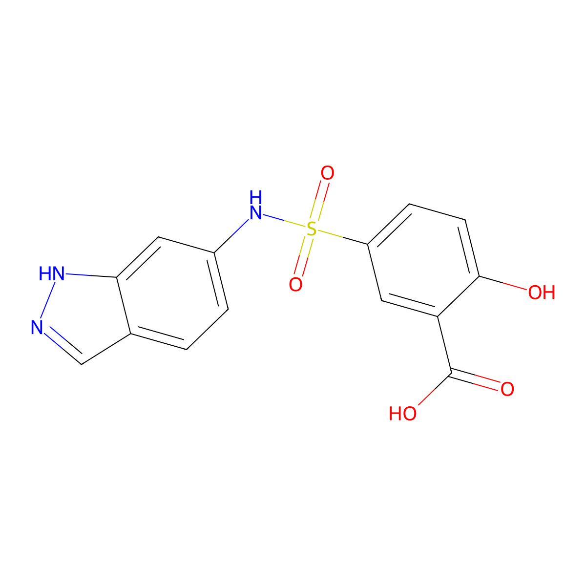 5-(N-(1H-Indazol-6-yl)sulfamoyl)-2-hydroxybenzoic acid molecular structure, CAS 854358-00-2