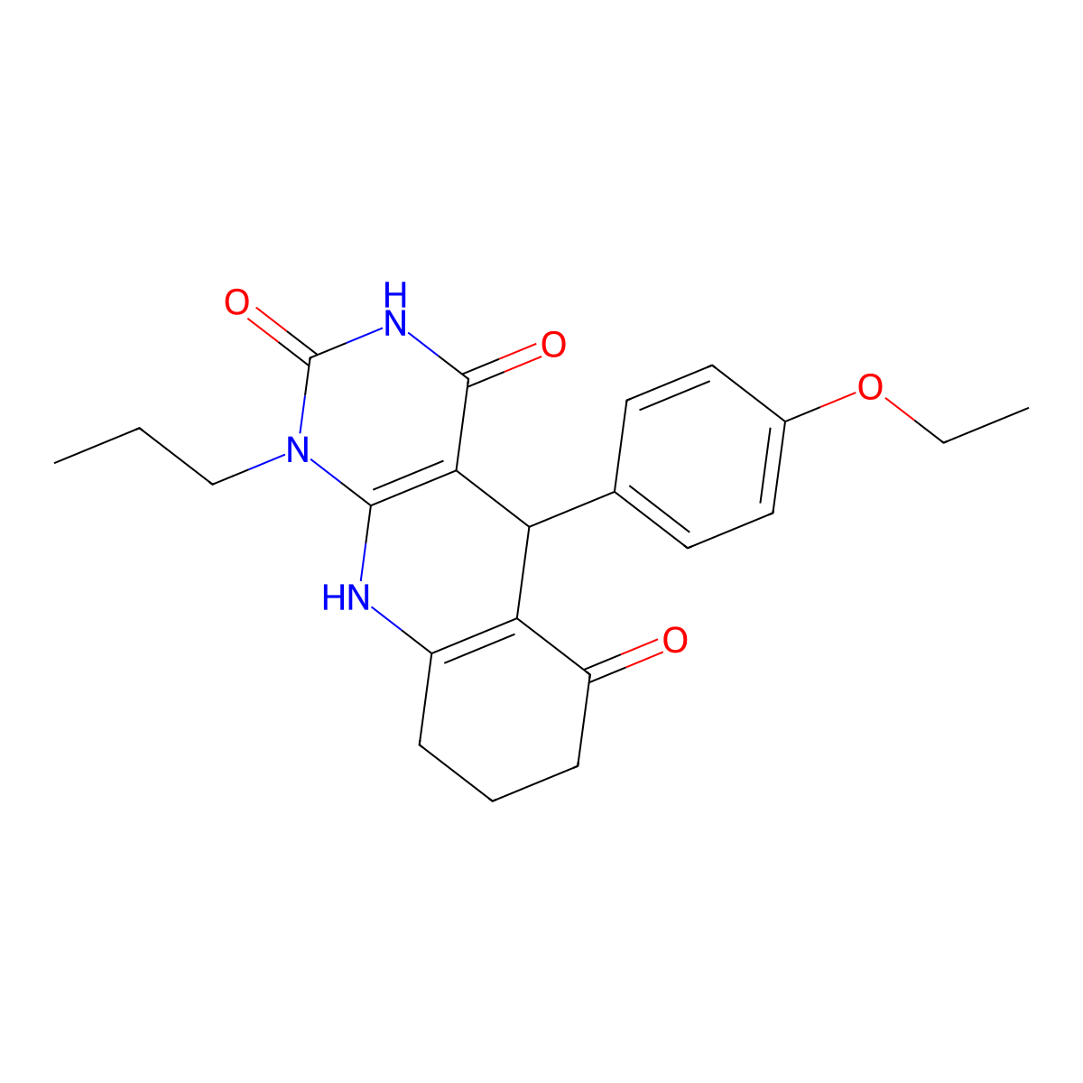 5-(4-ethoxyphenyl)-1-propyl-5,8,9,10-tetrahydropyrimido[4,5-b]quinoline-2,4,6(1H,3H,7H)-trione molecular structure, CAS 854358-01-3