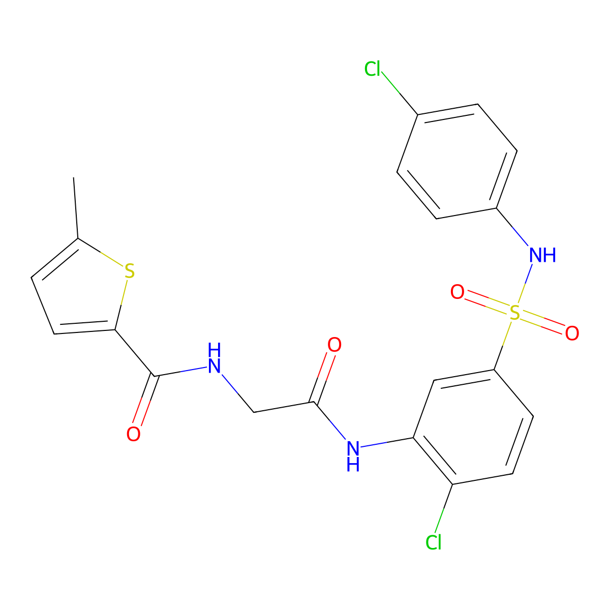 N-(2-((2-chloro-5-(N-(4-chlorophenyl)sulfamoyl)phenyl)amino)-2-oxoethyl)-5-methylthiophene-2-carboxamide molecular structure, CAS 854358-28-4