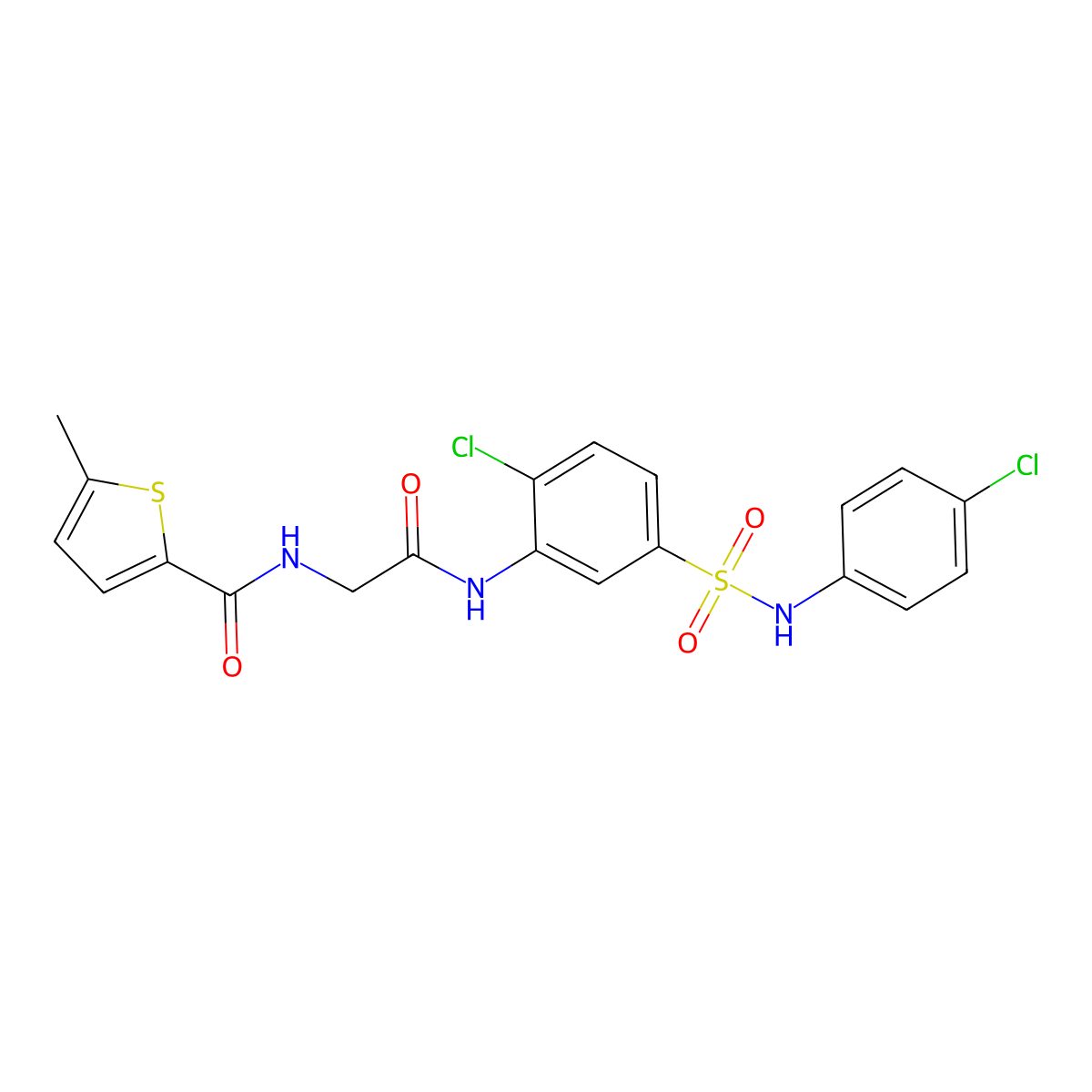 N-(2-((2-chloro-5-(N-(4-chlorophenyl)sulfamoyl)phenyl)amino)-2-oxoethyl)-5-methylthiophene-2-carboxamide molecular structure, CAS 854358-28-4