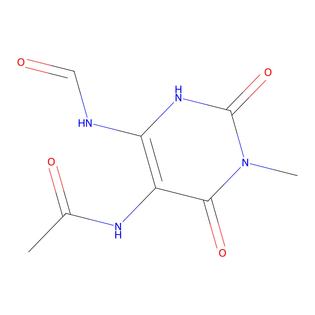 5-Acetylamino-6-formylamino-3-methyluracil molecular structure, CAS 85438-96-6