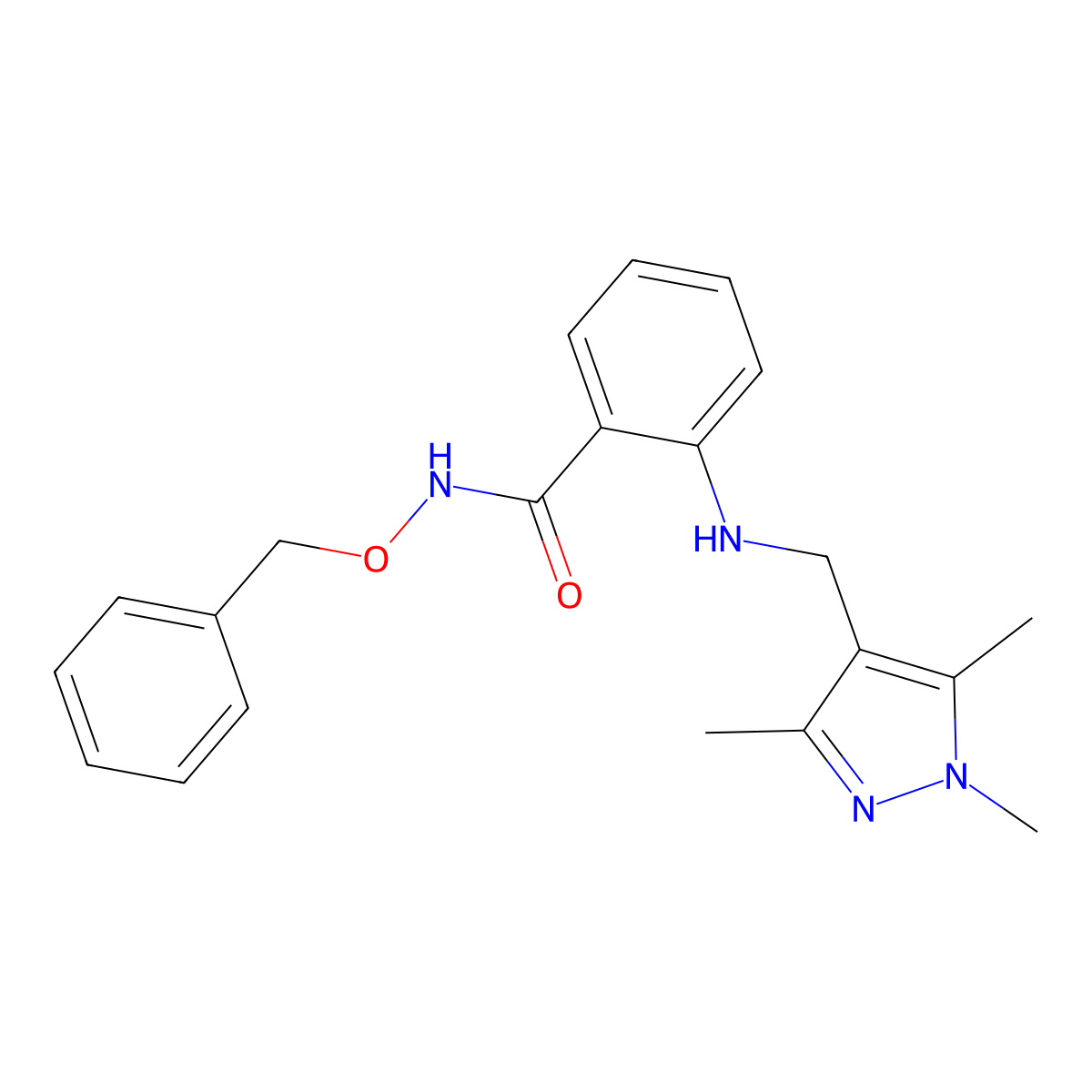 N-(Benzyloxy)-2-(((1,3,5-trimethyl-1H-pyrazol-4-yl)methyl)amino)benzamide molecular structure, CAS 854381-05-8