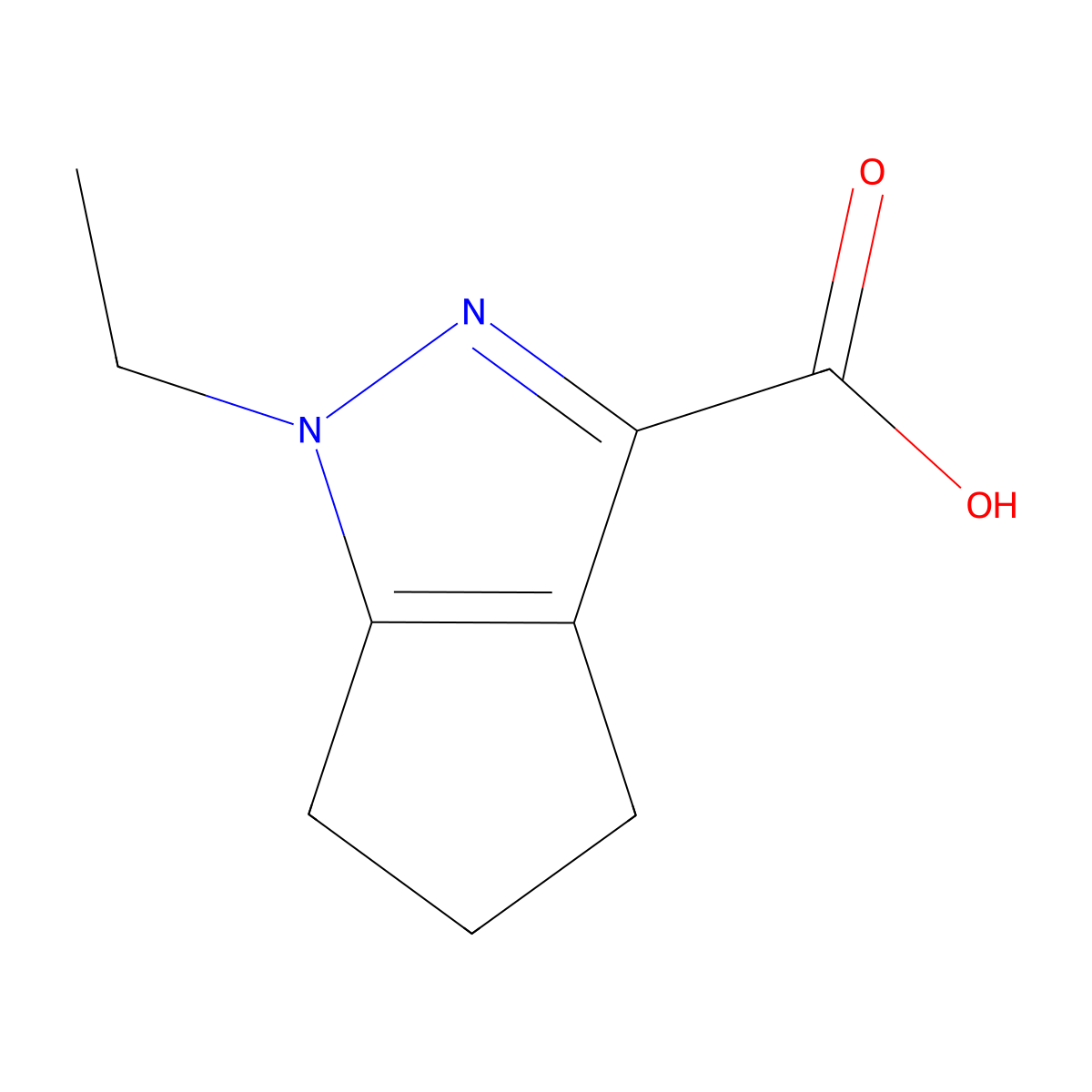 1-ethyl-1H,4H,5H,6H-cyclopenta[c]pyrazole-3-carboxylic acid molecular structure, CAS 854405-82-6