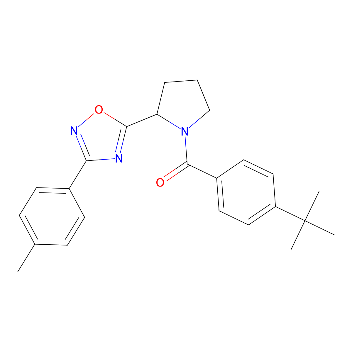 5-[1-(4-Tert-butylbenzoyl)pyrrolidin-2-yl]-3-(4-methylphenyl)-1,2,4-oxadiazole molecular structure, CAS 854408-91-6