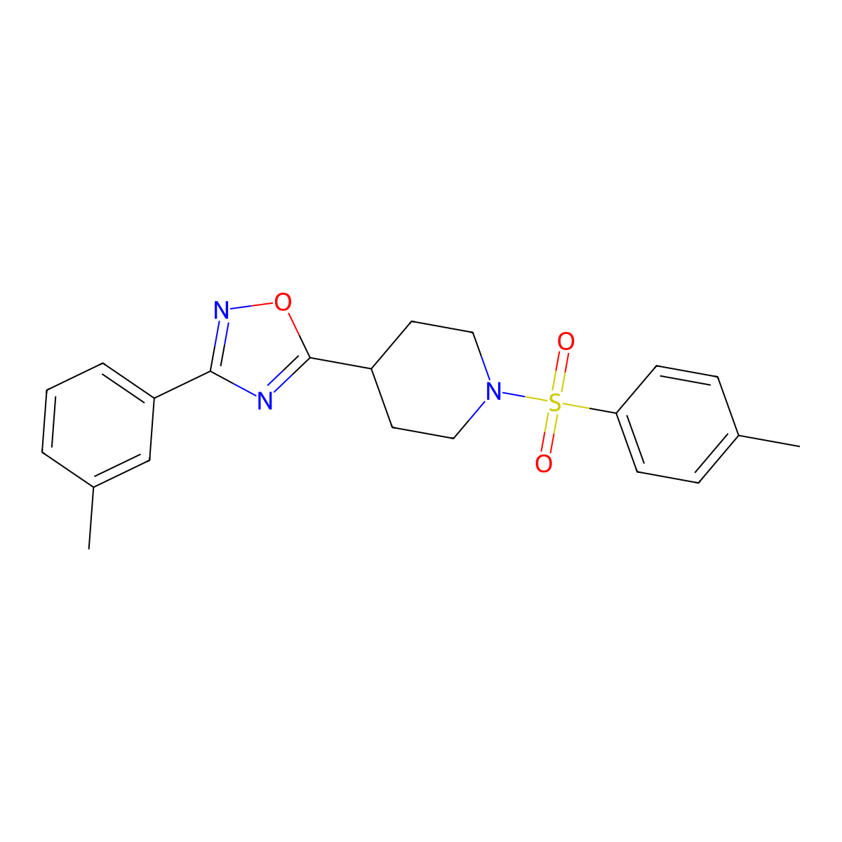 3-(m-Tolyl)-5-(1-tosylpiperidin-4-yl)-1,2,4-oxadiazole molecular structure, CAS 854479-35-9
