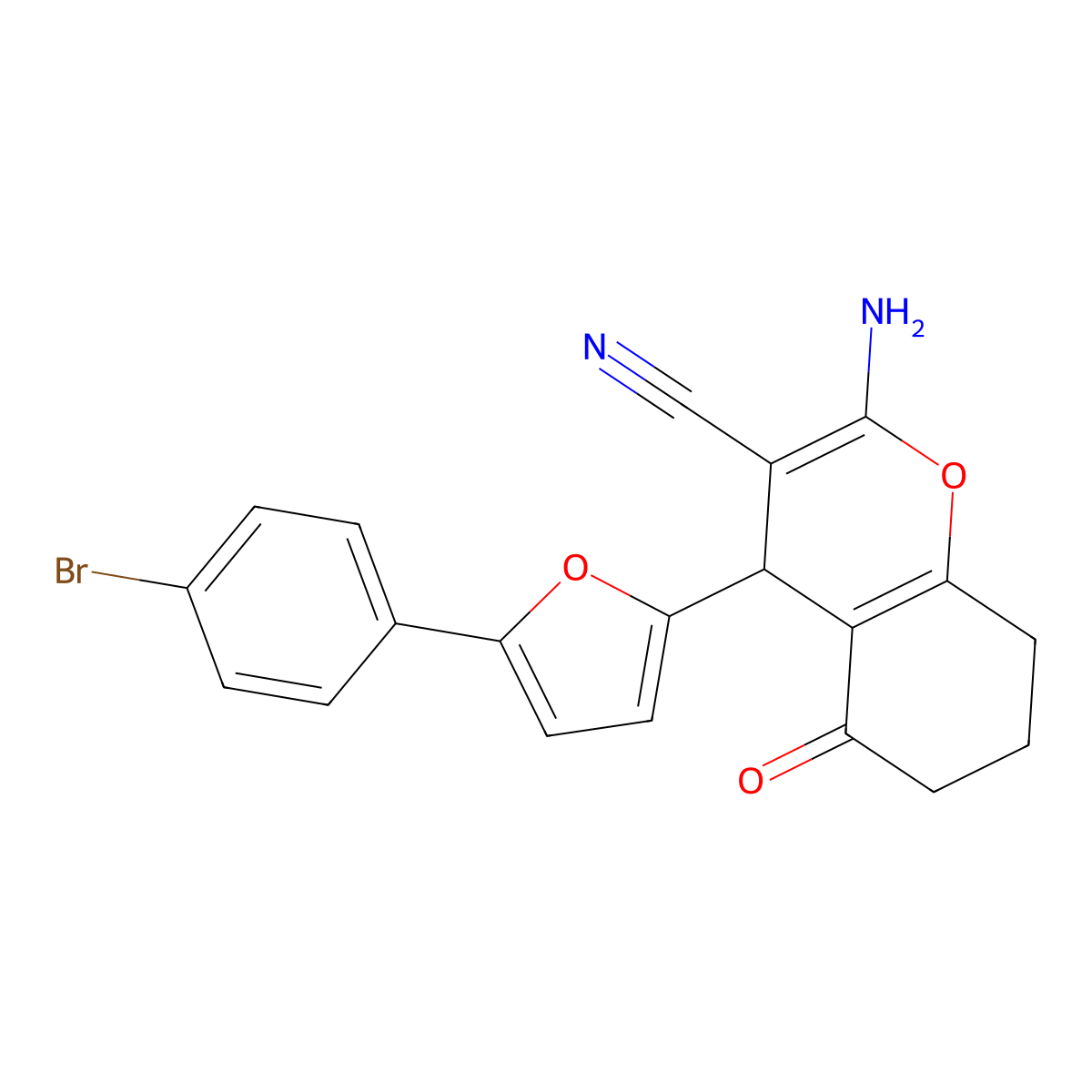 2-amino-4-(5-(4-bromophenyl)furan-2-yl)-5-oxo-5,6,7,8-tetrahydro-4H-chromene-3-carbonitrile molecular structure, CAS 85459-81-0
