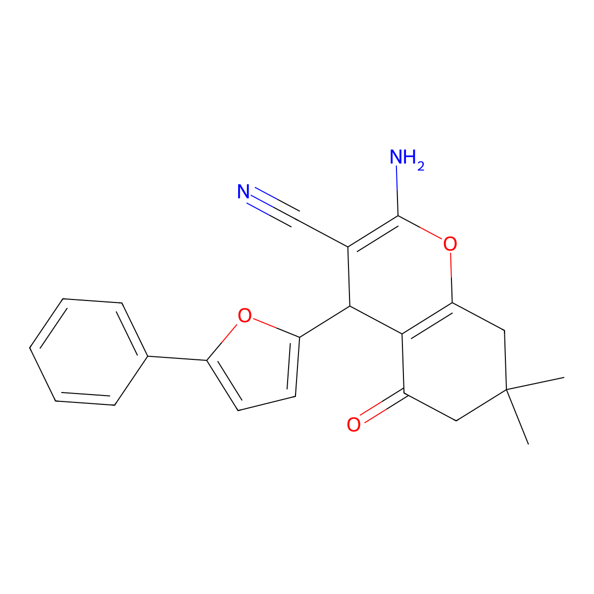 2-amino-7,7-dimethyl-5-oxo-4-(5-phenylfuran-2-yl)-5,6,7,8-tetrahydro-4H-chromene-3-carbonitrile molecular structure, CAS 85459-87-6