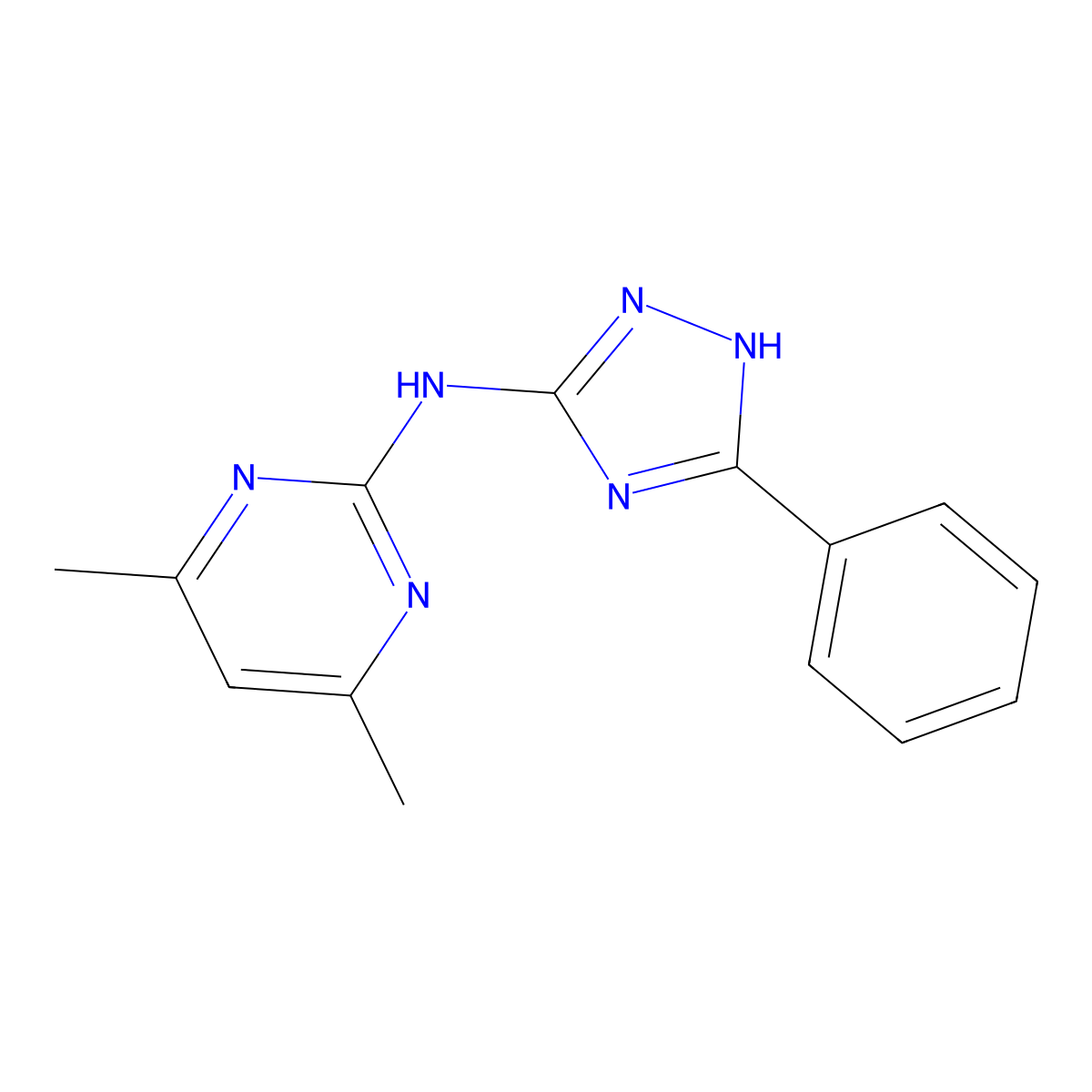 4,6-dimethyl-N-(5-phenyl-1H-1,2,4-triazol-3-yl)pyrimidin-2-amine molecular structure, CAS 85460-39-5