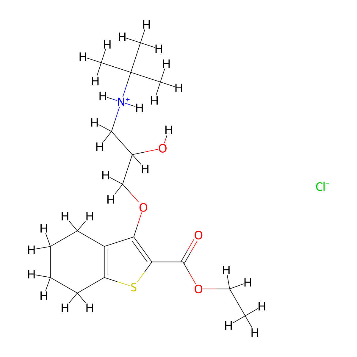 Benzo(b)thiophene-2-carboxylic acid, 4,5,6,7-tetrahydro-2-(3-((1,1-dimethylethyl)amino)-2-hydroxypropoxy)-, ethyl ester, hydrochloride molecular structure, CAS 85462-80-2