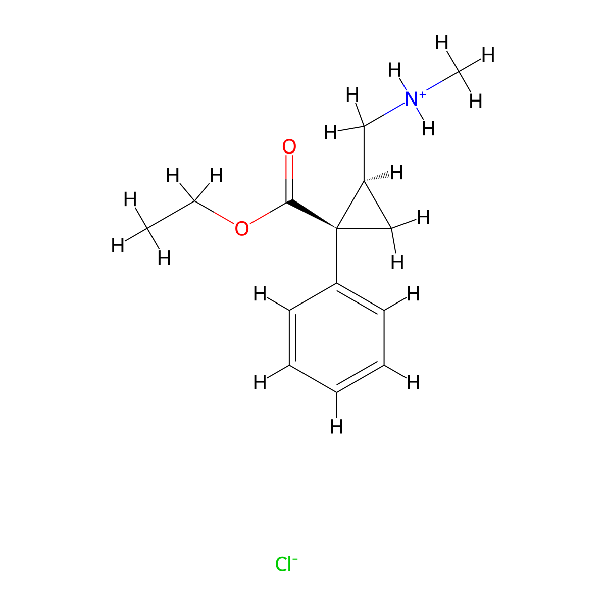 Cyclopropanecarboxylic acid, 2-((methylamino)methyl)-1-phenyl-, ethyl ester, (Z)-, monohydrochloride molecular structure, CAS 85467-19-2