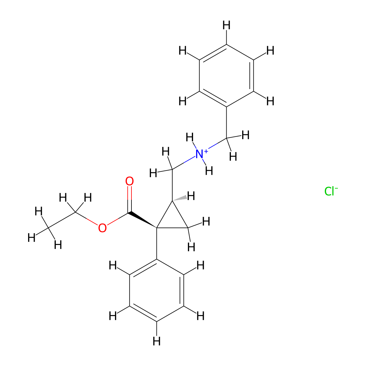 Cyclopropanecarboxylic acid, 1-phenyl-2-(((phenylmethyl)amino)methyl)-, ethyl ester, (Z)-, monohydrochloride molecular structure, CAS 85467-32-9
