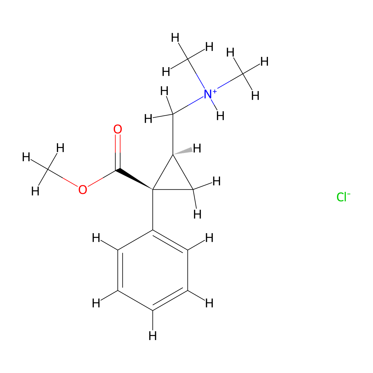 Cyclopropanecarboxylic acid, 2-((dimethylamino)methyl)-1-phenyl-, methyl ester, (Z)-, monohydrochloride molecular structure, CAS 85467-58-9