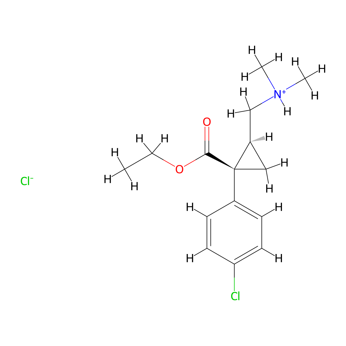 Cyclopropanecarboxylic acid, 1-(p-chlorophenyl)-2-((dimethylamino)methyl)-, ethyl ester, (Z)-, monohydrochloride molecular structure, CAS 85467-68-1