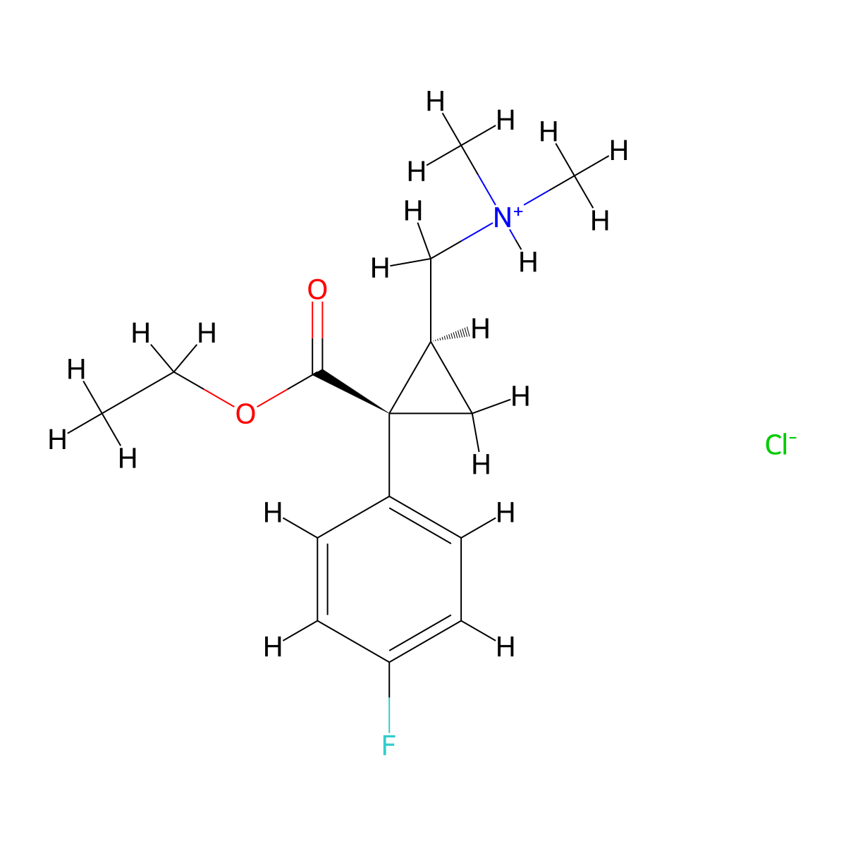 Cyclopropanecarboxylic acid, 2-((dimethylamino)methyl)-1-(p-fluorophenyl)-, ethyl ester, (Z)-, monohydrochloride molecular structure, CAS 85467-80-7