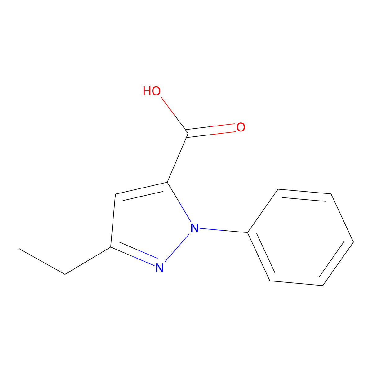 3-ethyl-1-phenyl-1H-pyrazole-5-carboxylic acid molecular structure, CAS 854699-92-6