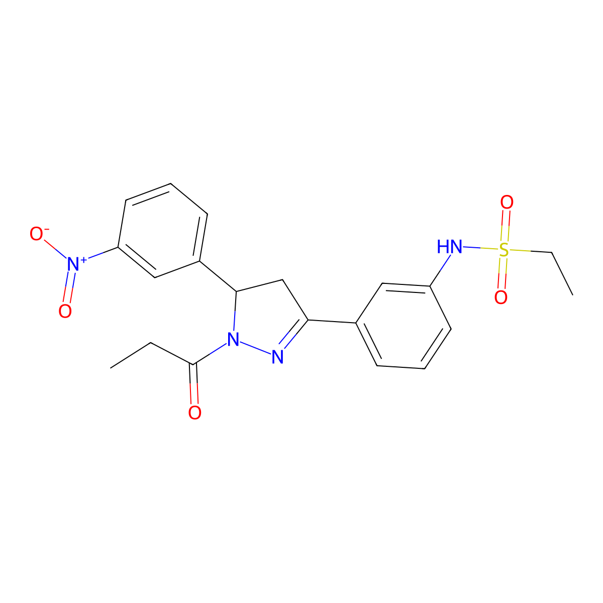 N-(3-(5-(3-nitrophenyl)-1-propionyl-4,5-dihydro-1H-pyrazol-3-yl)phenyl)ethanesulfonamide molecular structure, CAS 854917-71-8