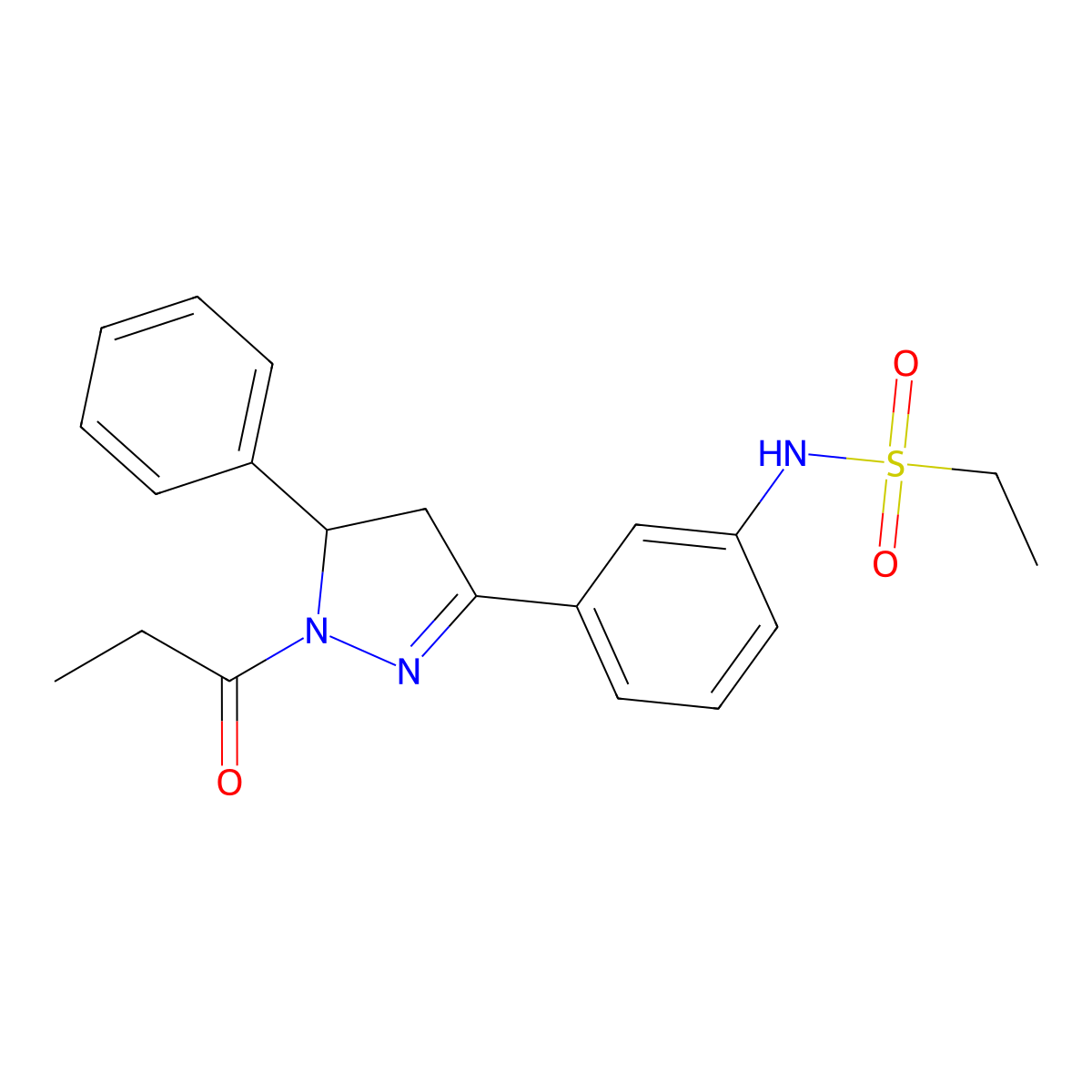 N-[3-(5-phenyl-1-propanoyl-4,5-dihydro-1H-pyrazol-3-yl)phenyl]ethane-1-sulfonamide molecular structure, CAS 854917-72-9