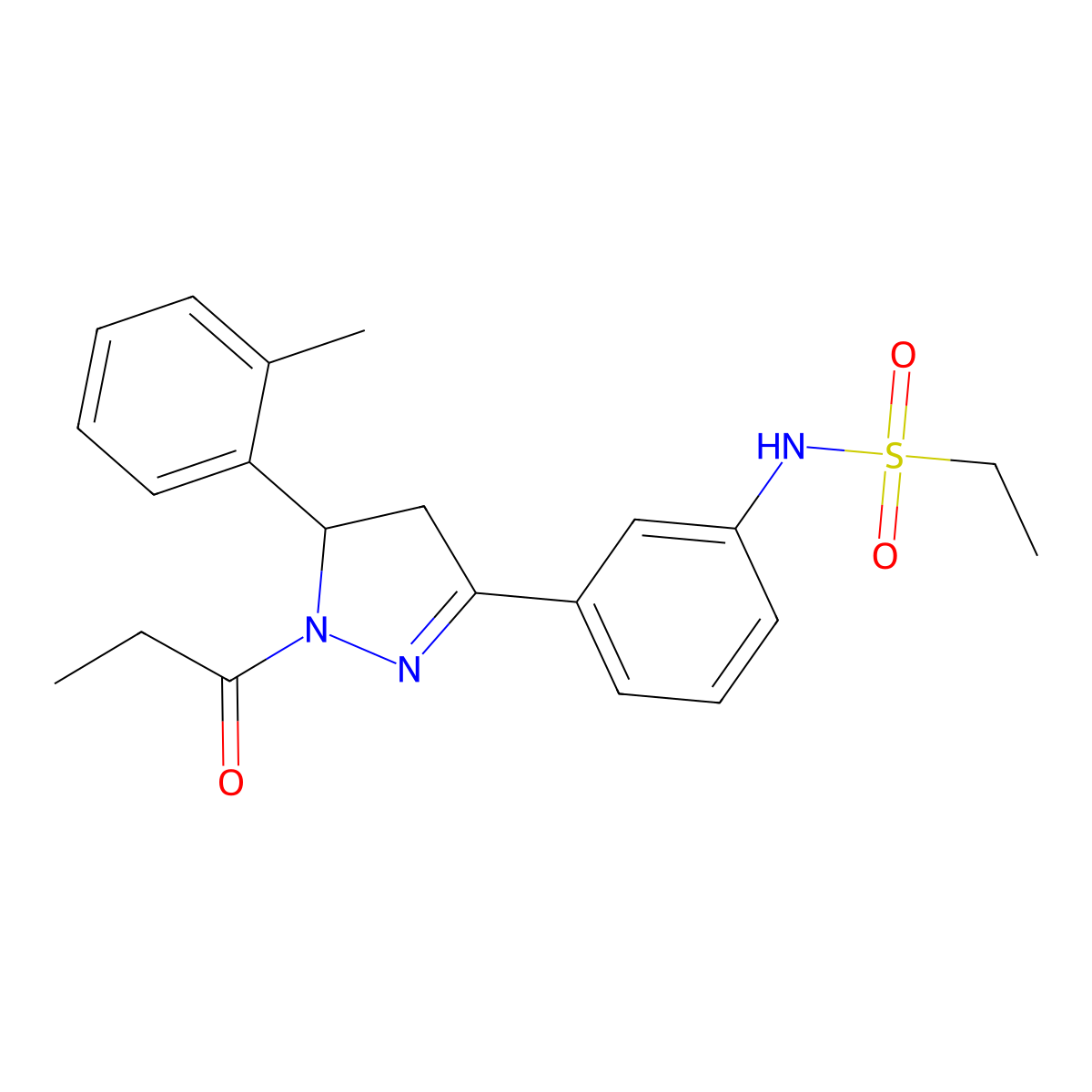 N-(3-(1-propionyl-5-(o-tolyl)-4,5-dihydro-1H-pyrazol-3-yl)phenyl)ethanesulfonamide molecular structure, CAS 854917-73-0