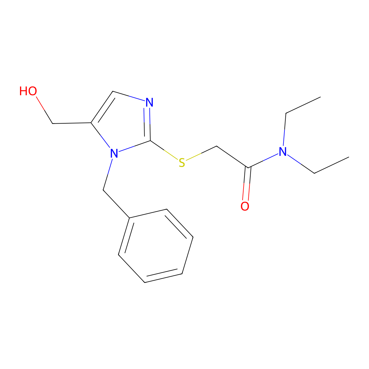 2-((1-benzyl-5-(hydroxymethyl)-1H-imidazol-2-yl)thio)-N,N-diethylacetamide molecular structure, CAS 854941-49-4