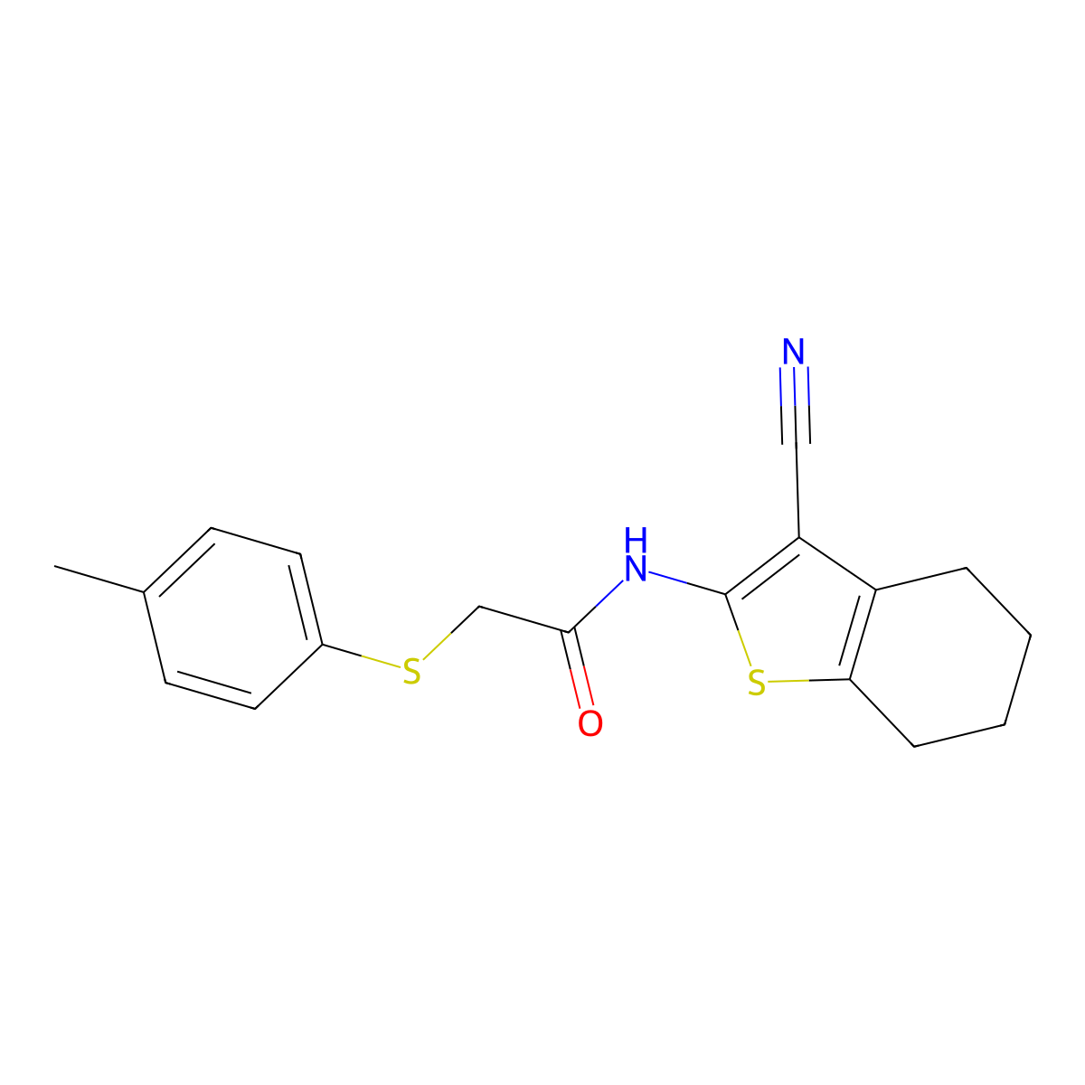 N-(3-cyano-4,5,6,7-tetrahydrobenzo[b]thiophen-2-yl)-2-(p-tolylthio)acetamide molecular structure, CAS 854978-41-9